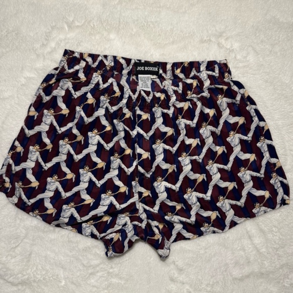 VINTAGE 80s Joe Boxer 100% Silk Maroon Baseball Player Print Men's Boxers